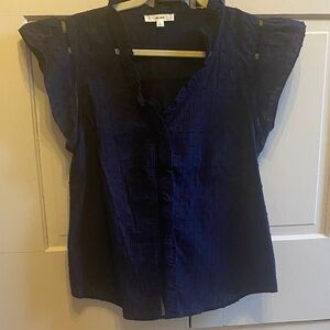 New Mine Navy Blue Flutter Sleeve Eyelet Blouse